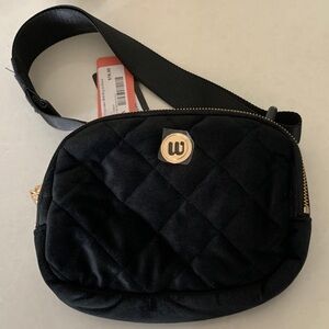 Chic Black Quilted Velvet Crossbody Bag in Black NEW
